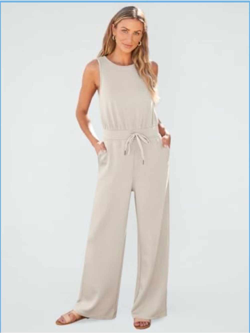 Sleeveless Cream Wide-Leg Jumpsuit with Elastic Waist